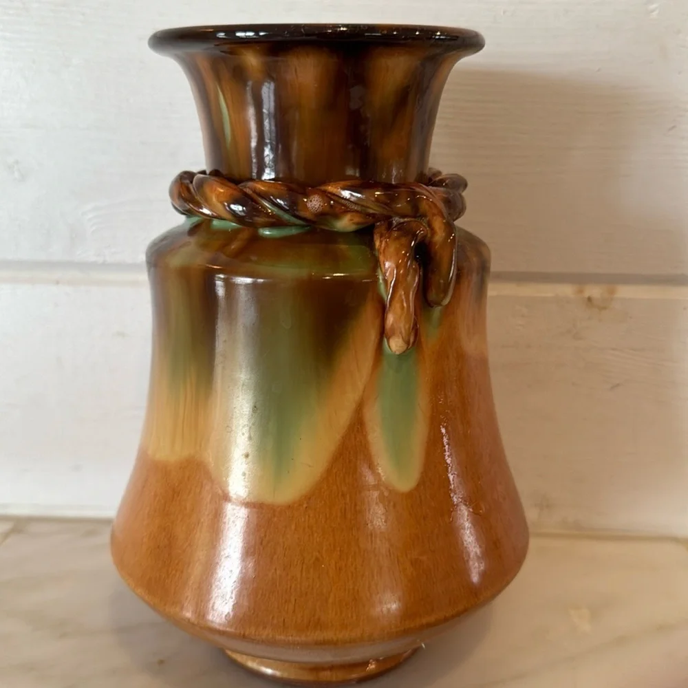 Manuel Garcia Arroyo Signed Pottery Brown & Green Glazed Ceramic Vase
